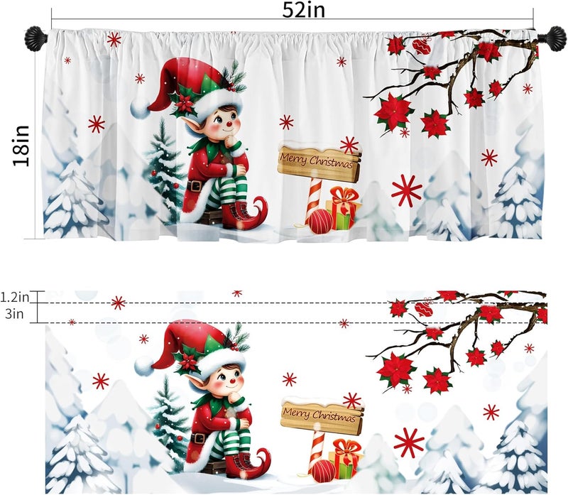 SUNWISHA Christmas Curtains Valance 52x18 inch Poinsettia Snow Scenery Merry Christmas Festive Valances Bathroom Bedroom Windows Decor - Rod Pocket Holiday - Image 2